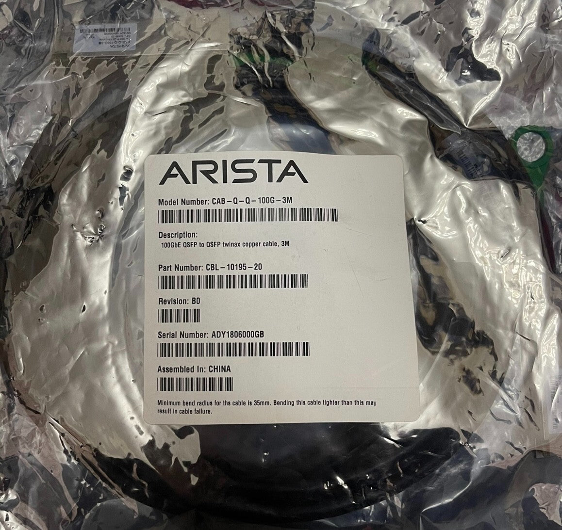 1x ARISTA CAB-Q-Q-100G-3M QSFP28 3M 100GbE Direct Attach Cable DAC | Fedex P1