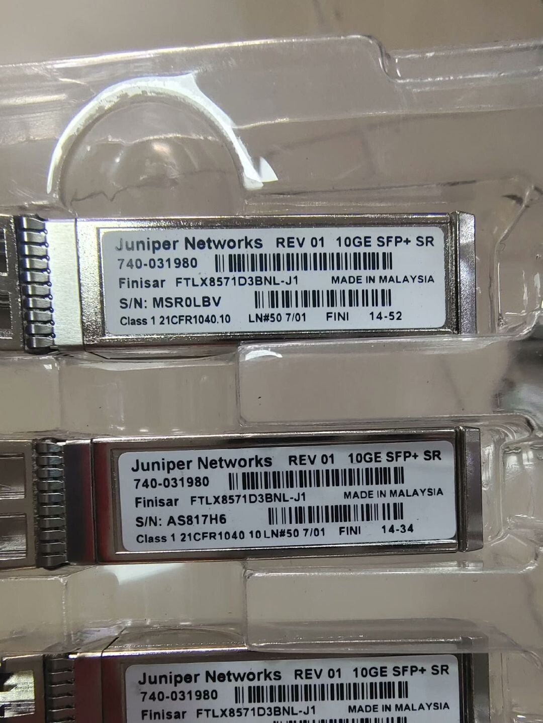 Lot of 8 Juniper EX-SFP-10GE-SR SFP-10GE-SR 740-031980 10GE SFP+ SR Transceiver