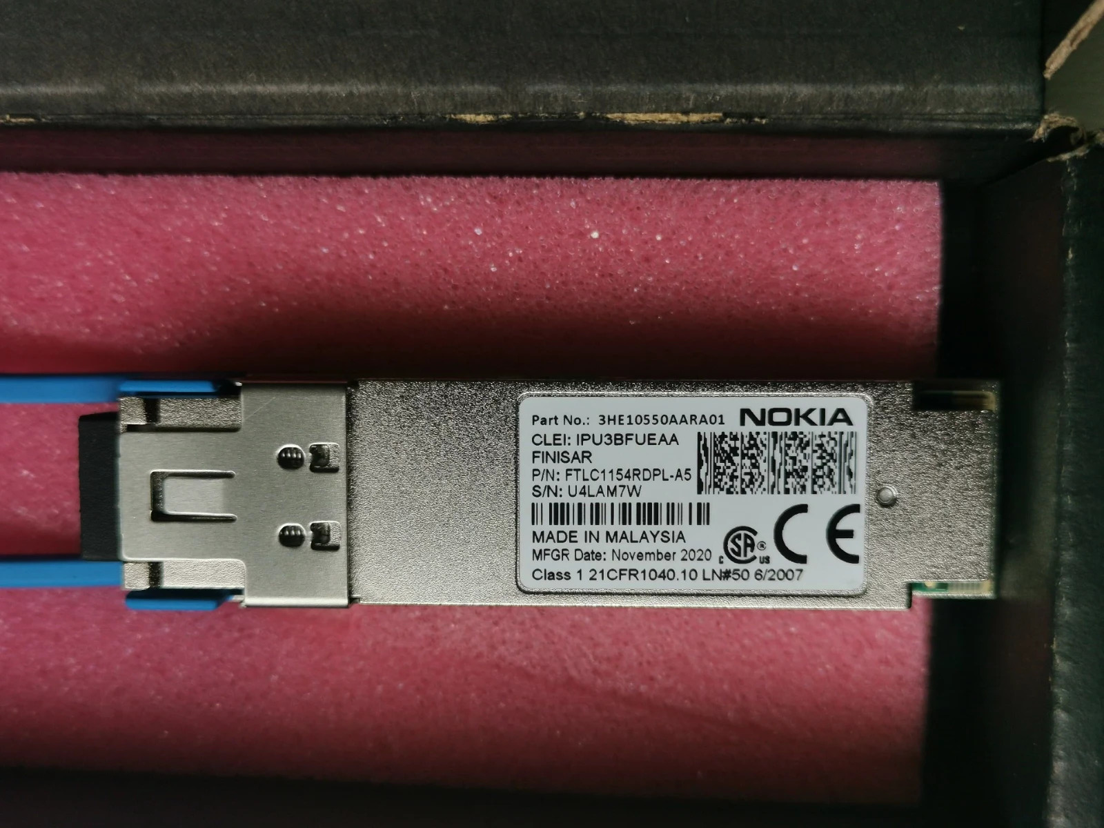 1pcs NOKIA 3HE10550AARA01 100GBase-LR4 QSFP28 Single Rate Transceiver Module