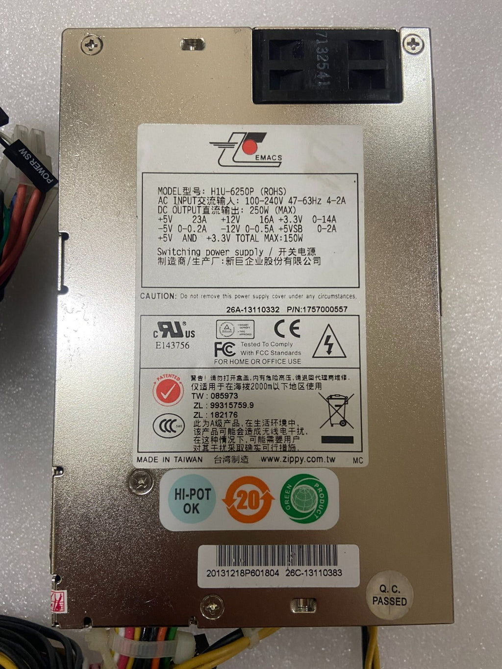 1PC ZIPPY EMACS H1U-6250P ROHS 250W Max Power Supply TESTED ＆ FASTSHIP