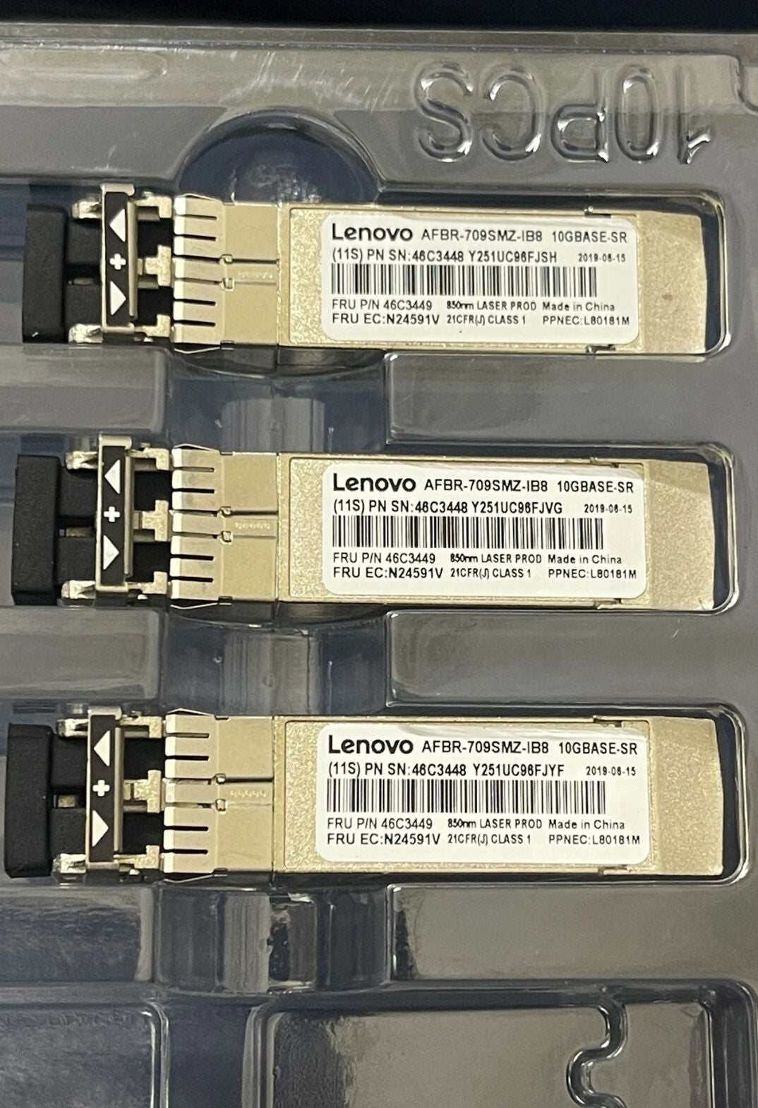 Lot of 10 Lenovo / IBM 46C3448 46C3449 AFBR-709SMZ-IB8 10Gbase-SR Transceiver