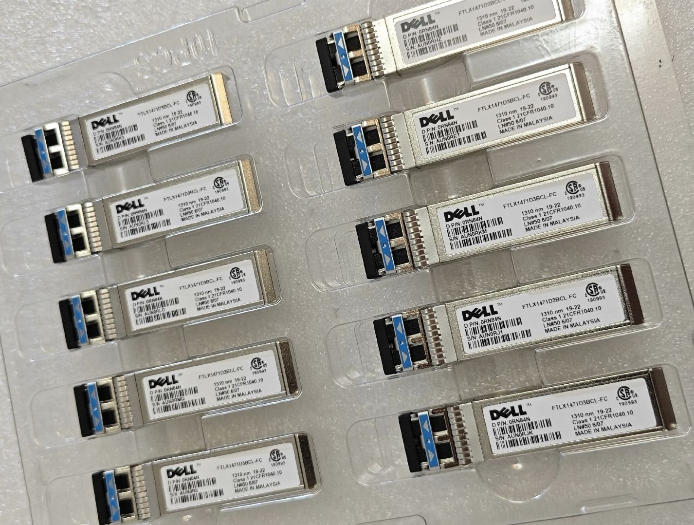 10pcs Dell SFP-10G-LR 0RN84N FTLX1471D3BCL-FC 10GE 10km 1310nm SMF Transceiver