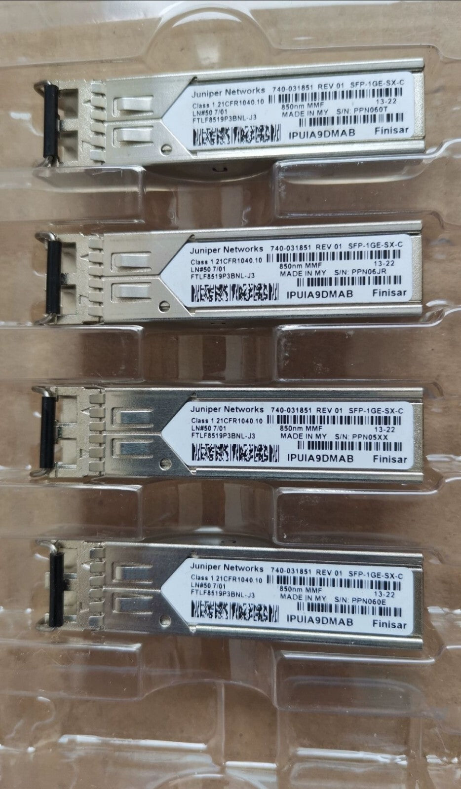 Lot of 4 Juniper 740-031851 1GB Base-SX LC Duplex SFP+ Transceiver SFP-1GE-SX-C
