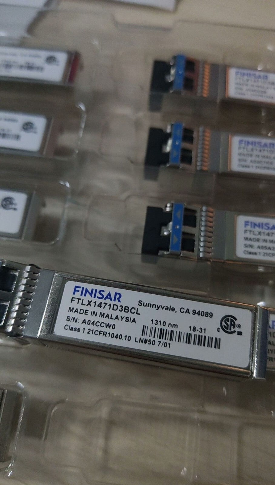 Lot of 5 Finisar FTLX1471D3BCL 10GBase LR 10km SFP+ 1310nm SMF Duplex LC Module