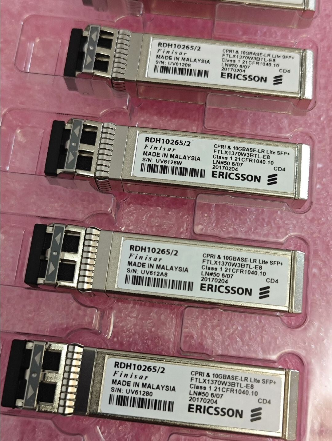 Lot of 4 Ericsson RDH10265/2 FTLX1370W3BTL-E8 10GBase-LR Lite SFP+ Transceiver