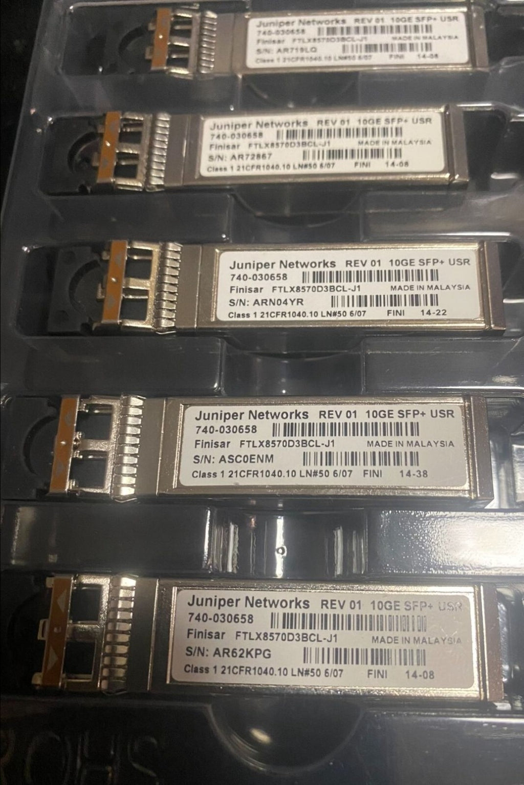 Lot of 4 Original Juniper 10GB SR SFP+ 740-030658 Optic FINISAR FTLX8570D3BCL-J1