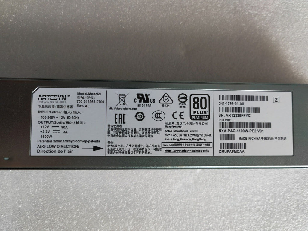 Cisco NXA-PAC-1100W-PE2 Nexus AC 1100W Fuente de alimentación probada