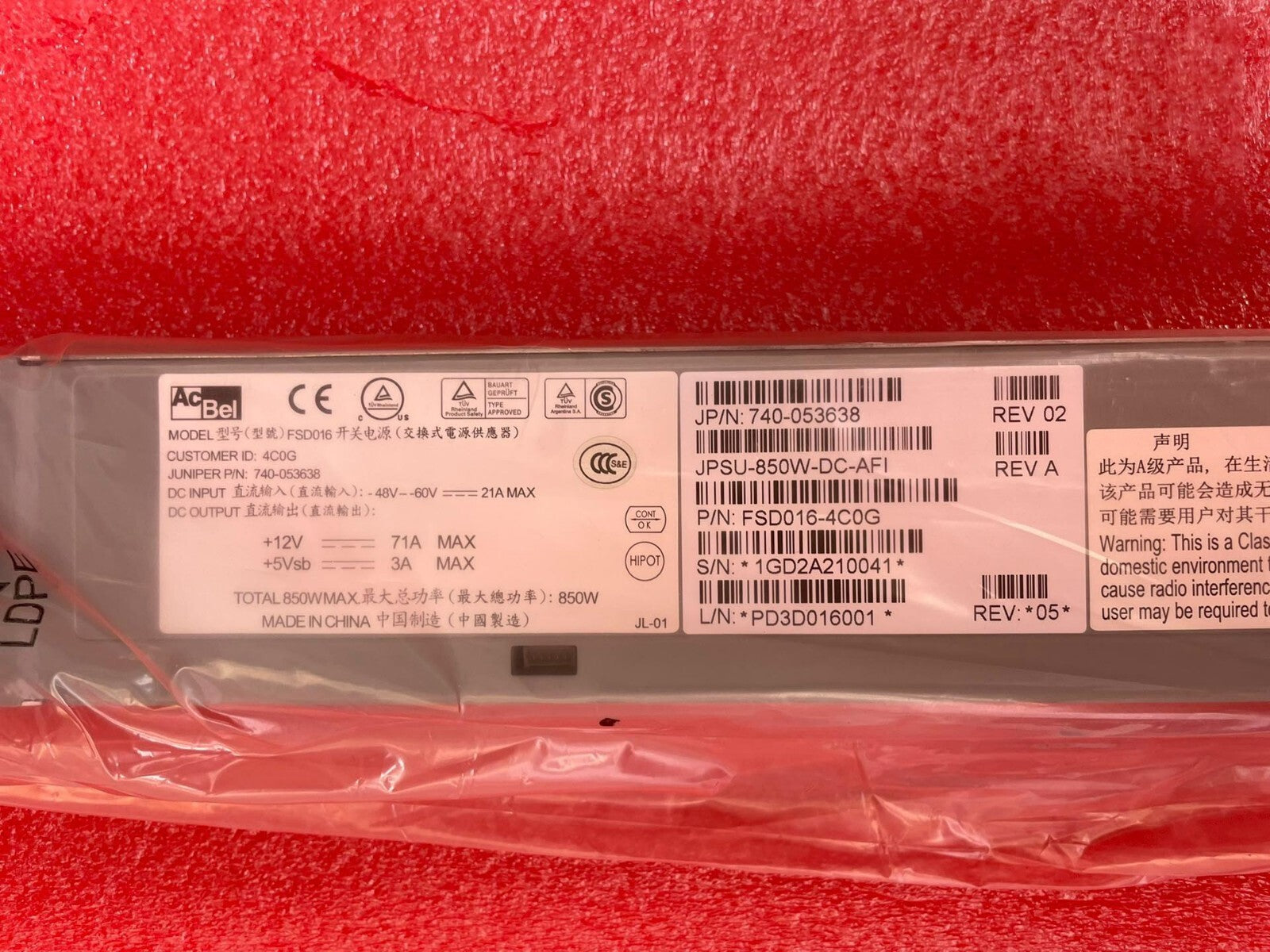 Fuente de alimentación Juniper JPSU-850W-DC-AFI 740-053638 para conmutador QFX5100 QFX5200