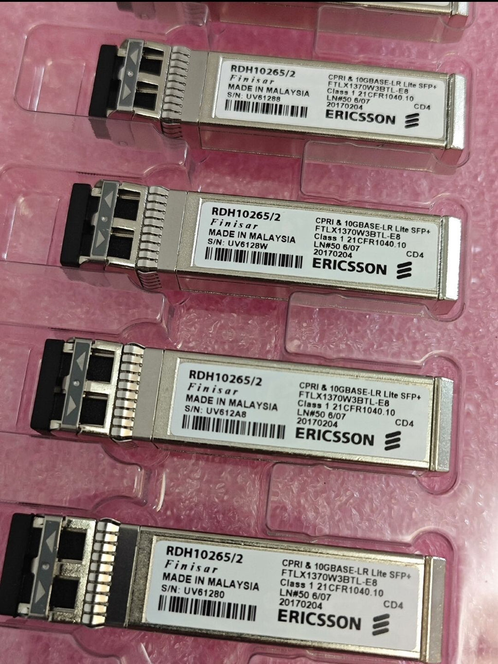Lot of 4 Ericsson RDH10265/2 FTLX1370W3BTL-E8 10GBase-LR Lite SFP+ Transceiver