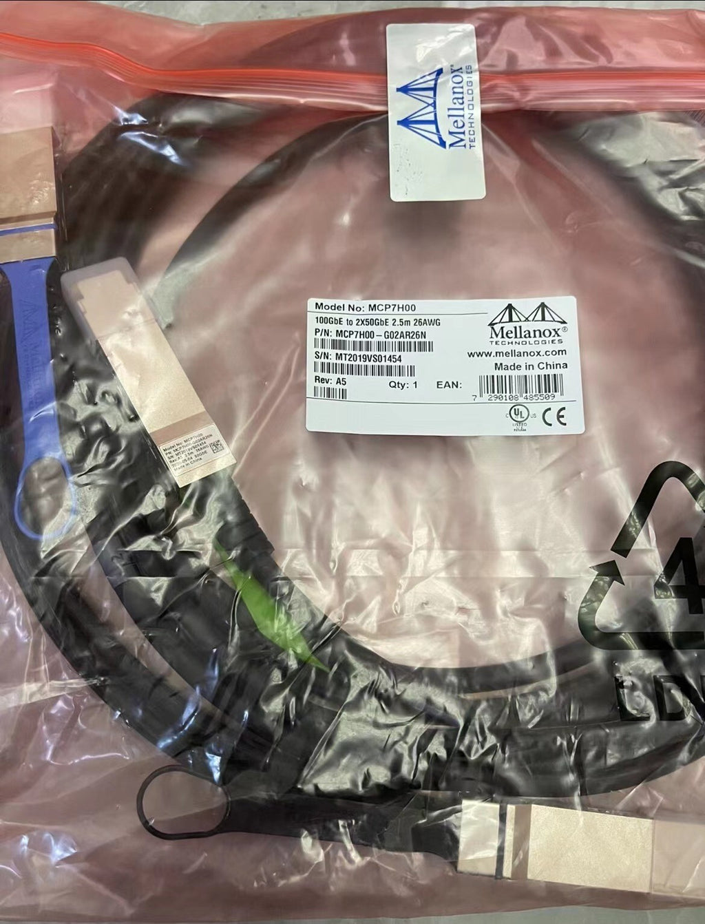 1x New Mellanox MCP7H00-G02AR26N 100GbE to 2X50GbE 2.5m 26AWG QSFP28 | Fedex P1