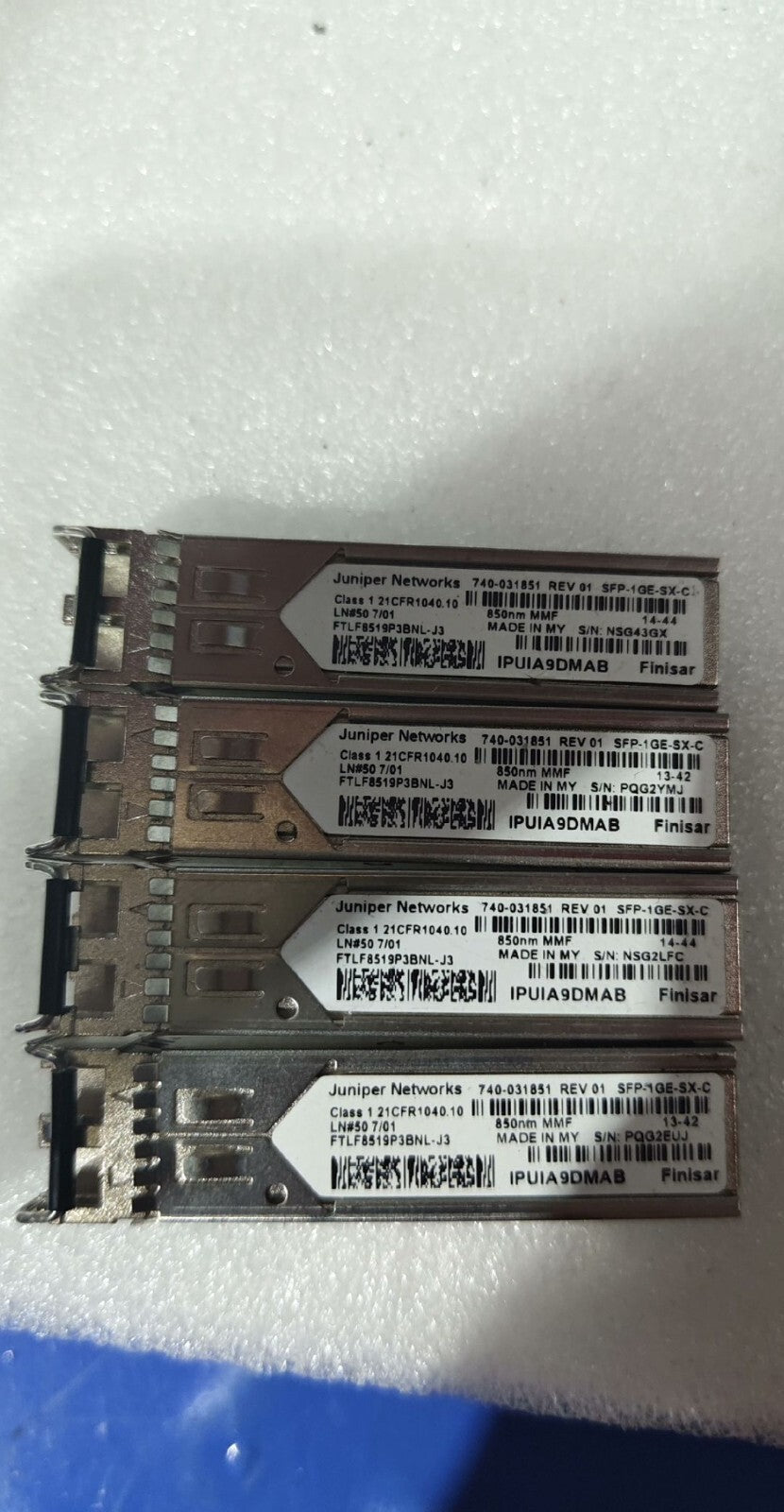 Lot of 4 Juniper 740-031851 1GB Base-SX LC Duplex SFP+ Transceiver SFP-1GE-SX-C