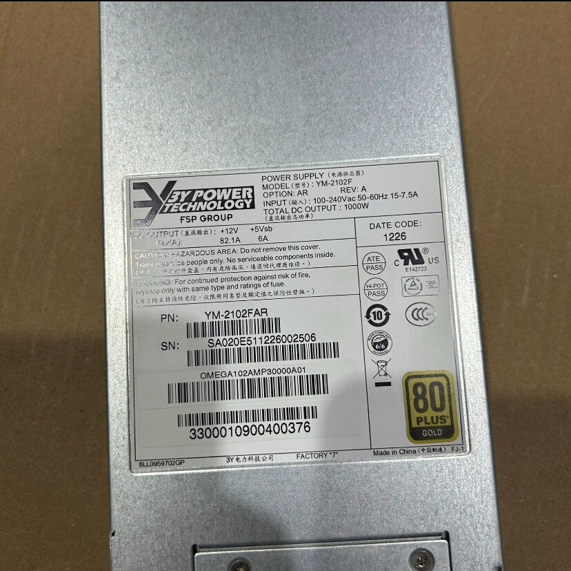 1 unidad YM-2102F 3Y A840R-G10 1000W Fuente de alimentación Probada Correctamente