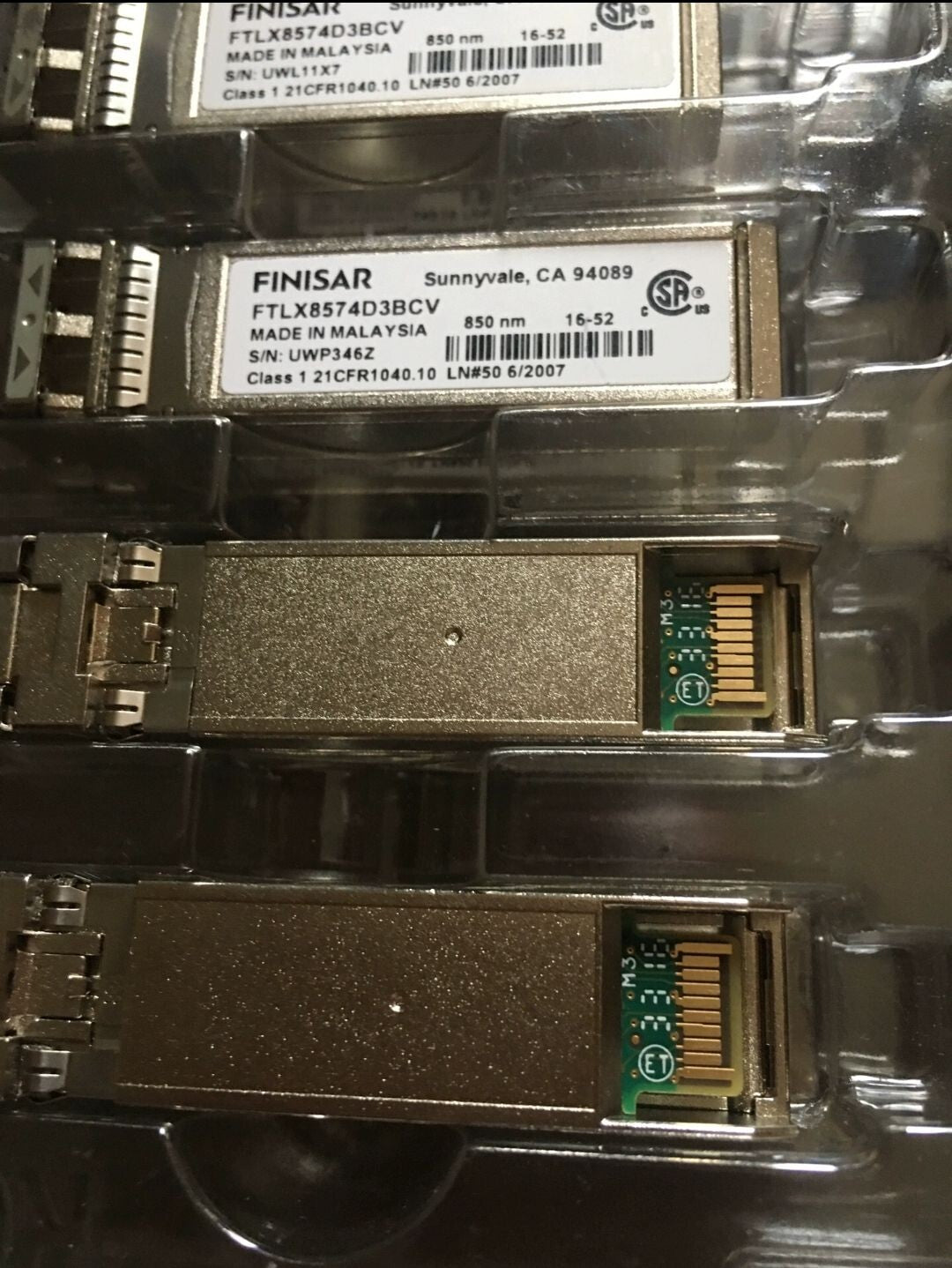 4pcs FINISAR FTLX8574D3BCV 10Gbe SFP+ Transceiver Module CLASS 1 21CFR1040.10