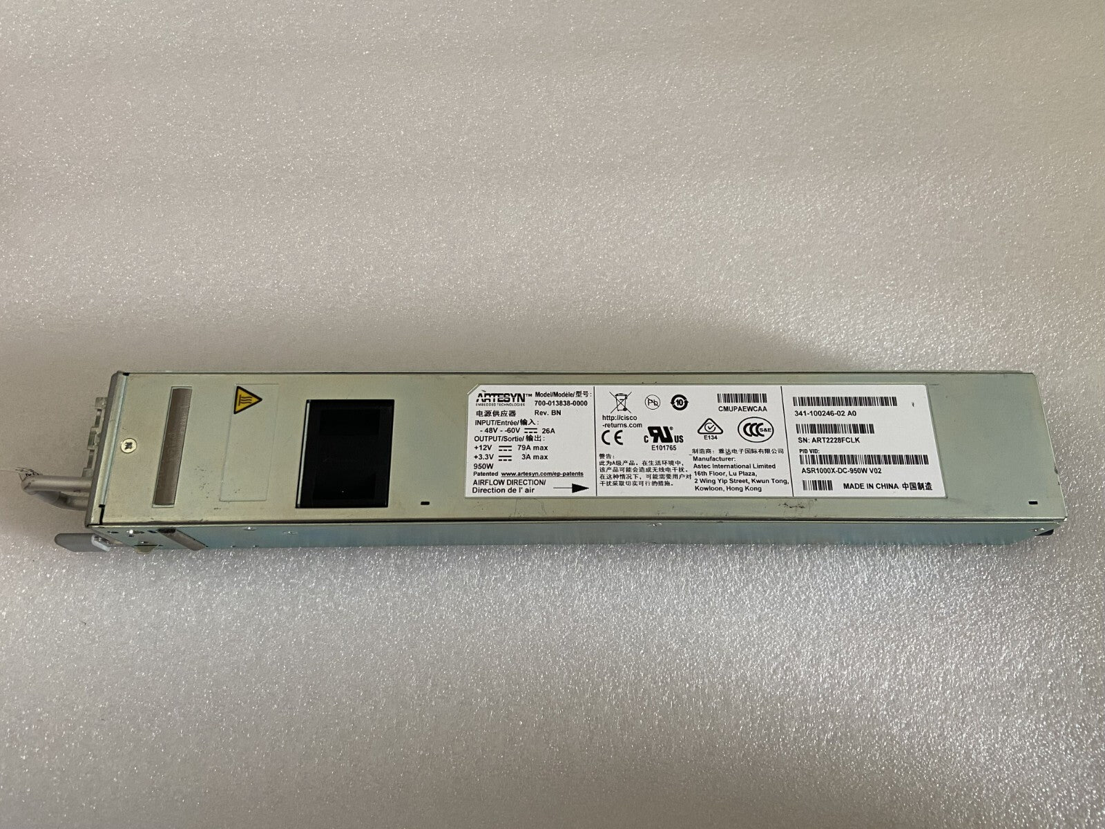 CISCO ASR1000X-DC-950W DC 341-100246-02 Fuente de alimentación para ASR 1006-X/ASR 1009-X