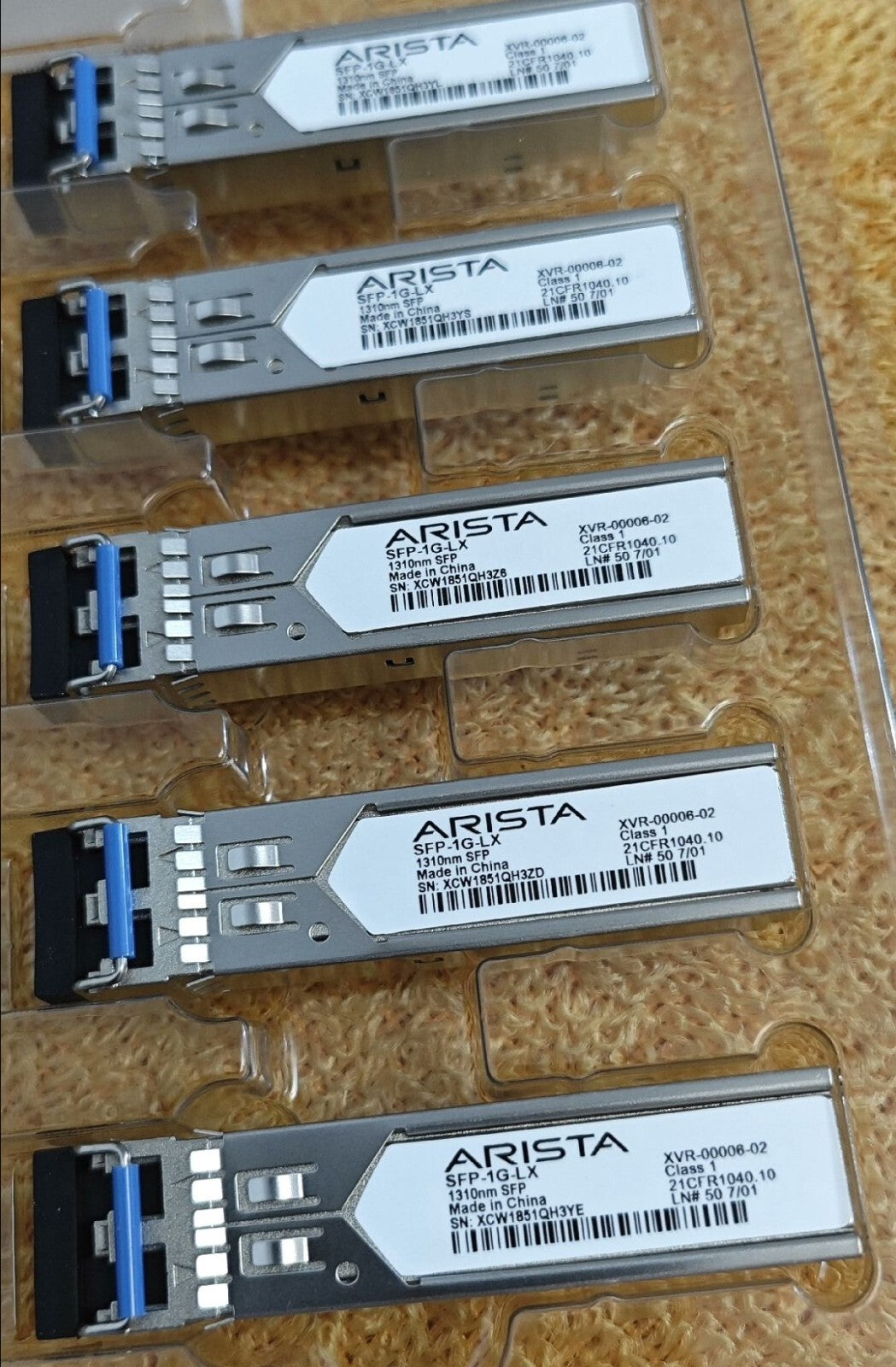 5pcs Arista SFP-1G-LX XVR-00006-02 1000BASE-LX LC 10km over SMF Transceiver