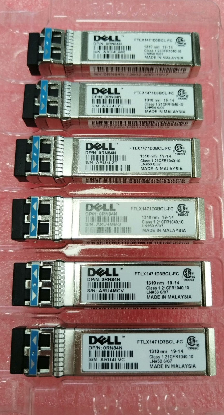 10pcs Dell SFP-10G-LR 0RN84N FTLX1471D3BCL-FC 10GE 10km 1310nm SMF Transceiver