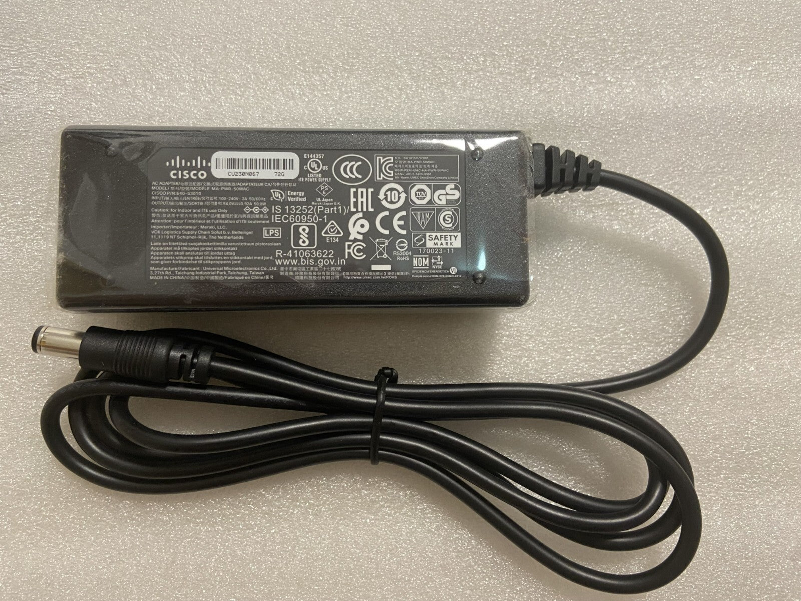 Fuente de alimentación de CA original Cisco MA-PWR-50WAC 640-53010 para router Meraki Z3 54v
