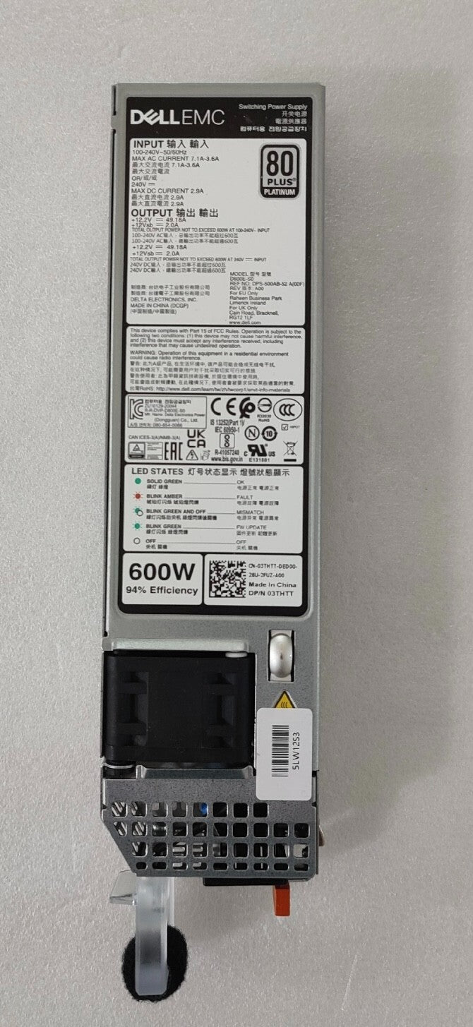 1x Dell D600E-S0/L600E-S1 600W Server Power Supply for R350/450/750 3THTT