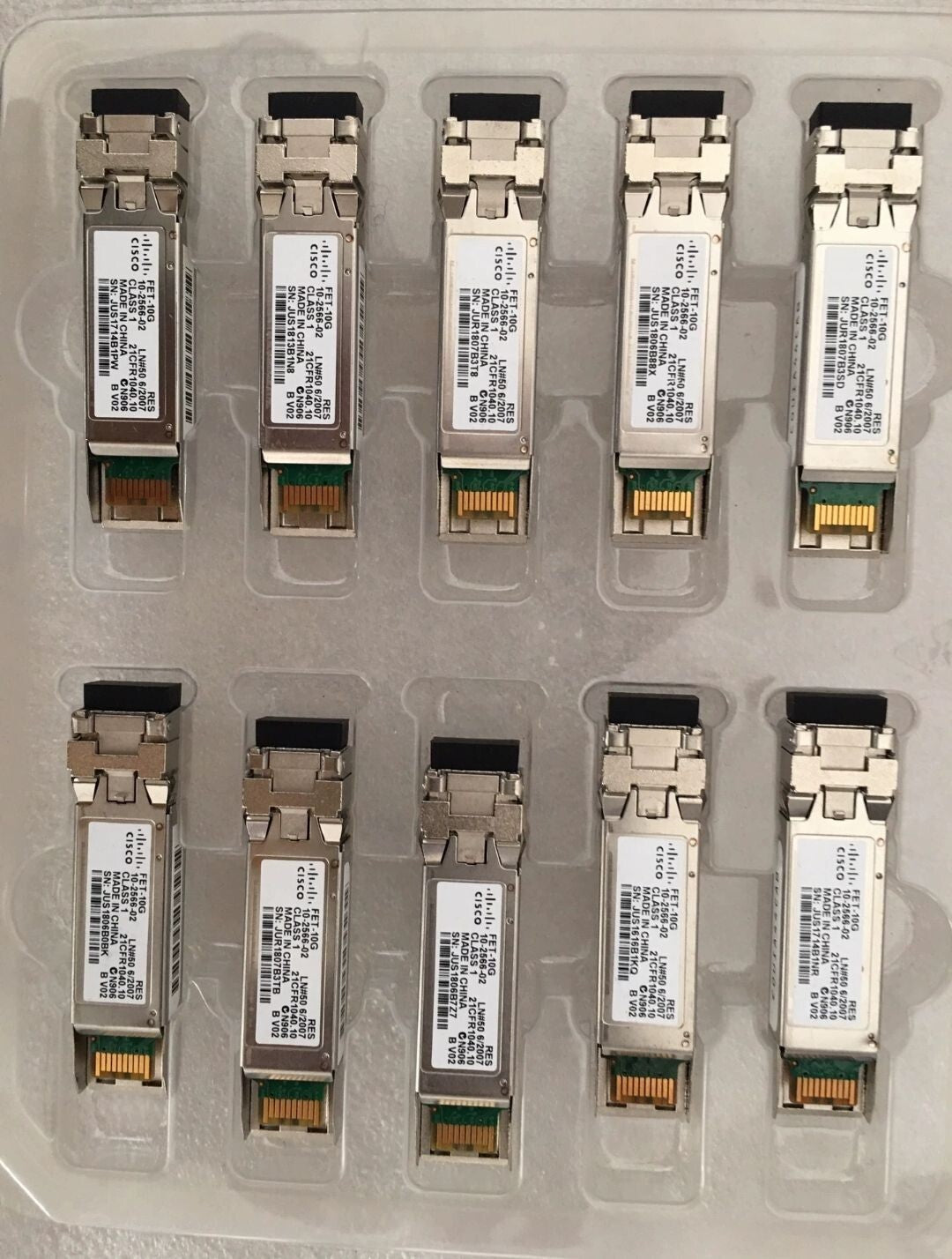 Lot of 10 Cisco FET-10G 10-2566-02 10GB Fabric Extender SFP+ Transceiver Module
