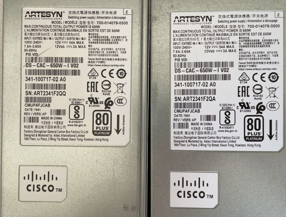 1PCS Cisco DS-CAC-650W-I Fuente de alimentación de CA de 650 W 341-100717-02 para Switch 9132T