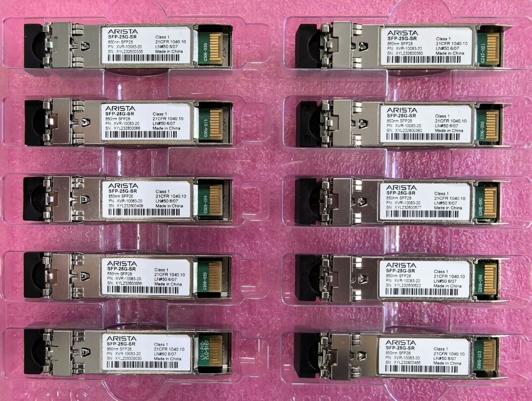 1 unidad Arista SFP-25G-SR 25GBASE-SR XVR-10083-20 SFP28 SR 850nm LC MMF Transceptor