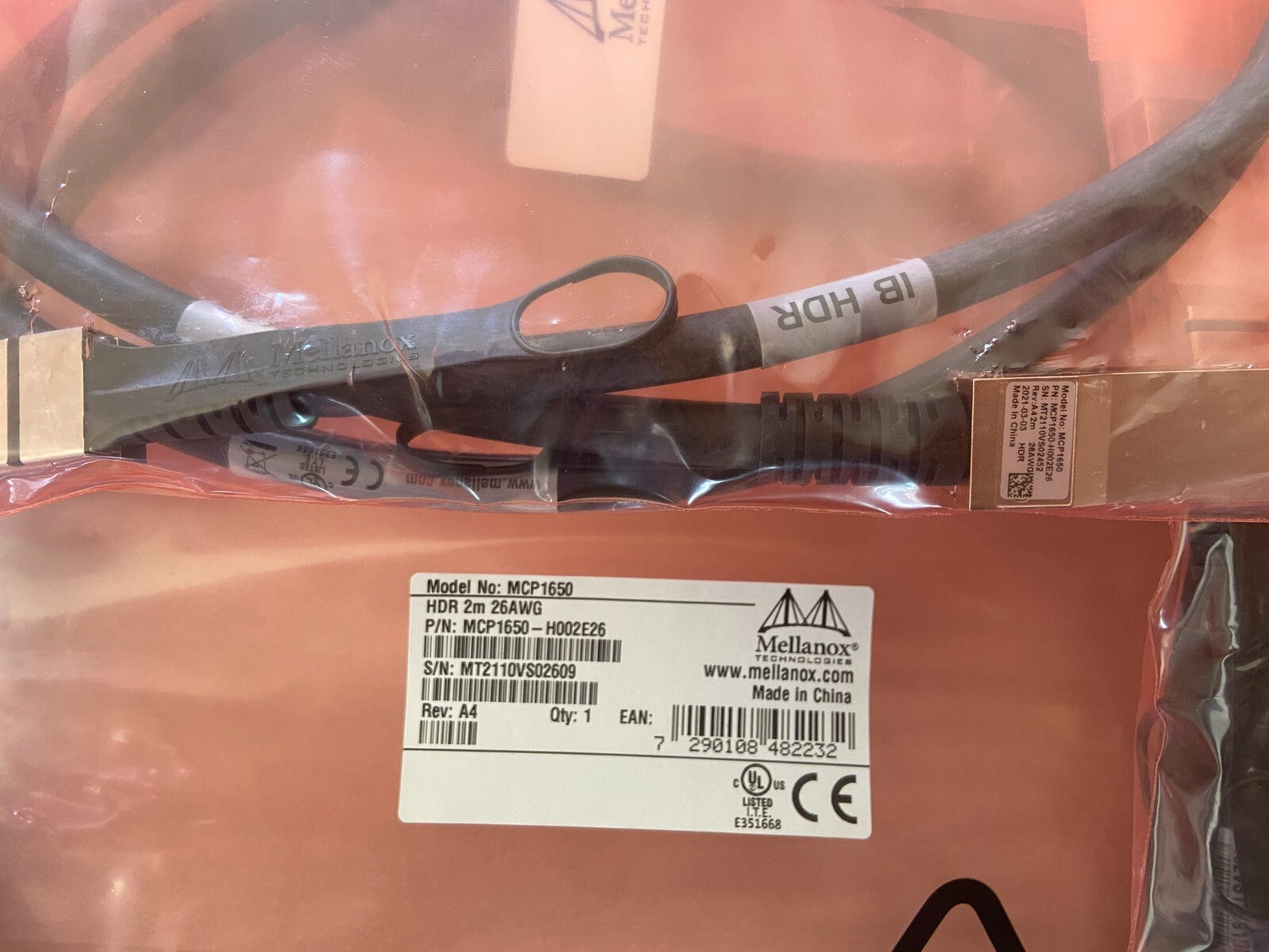 1PC New Mellanox MCP1650-H002E26 Network Cable VIA Fedex P1 FS