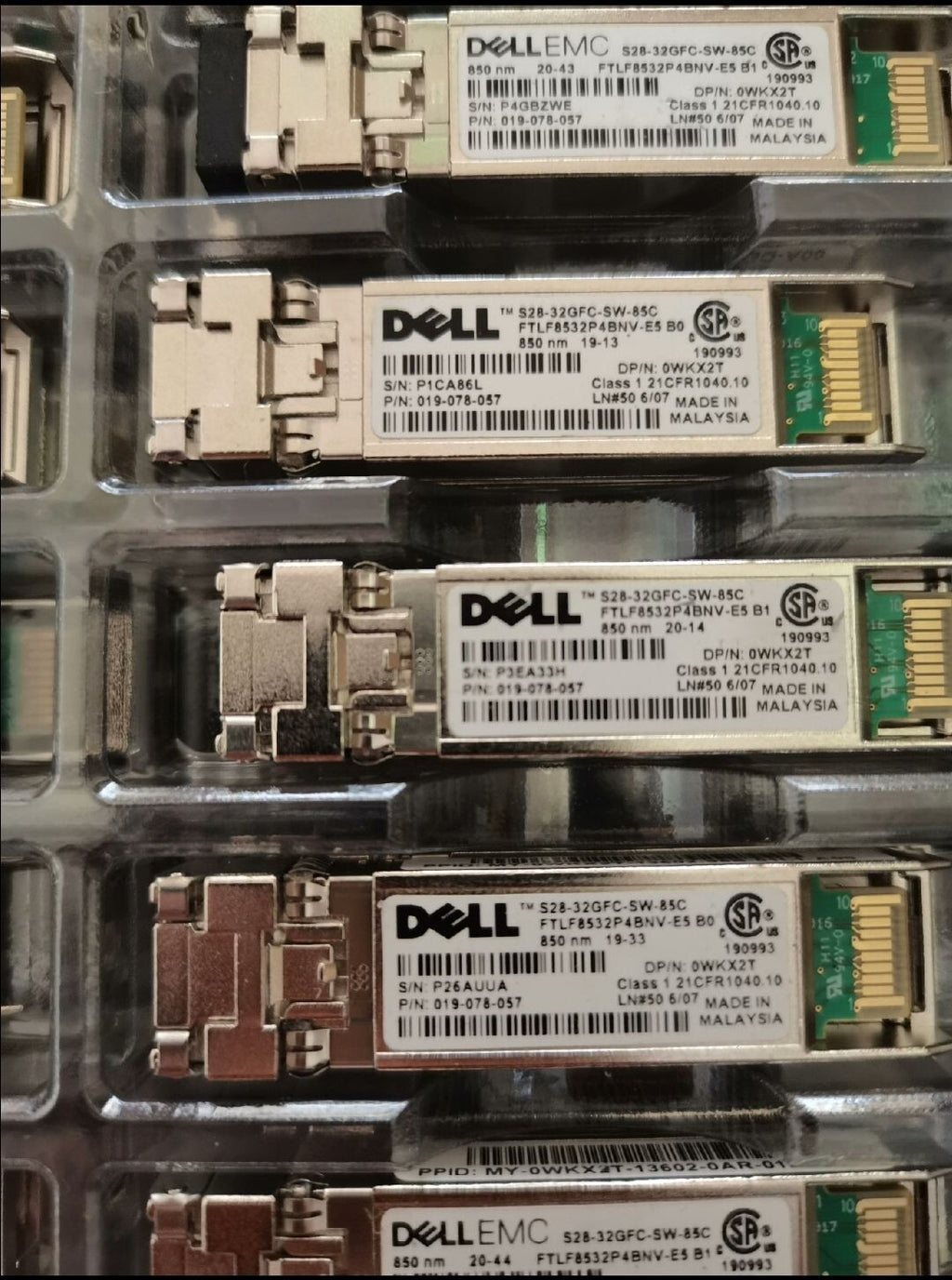 2 unidades Dell EMC S28-32GFC-SW-85C 850nm 100m 32G FC SFP+ Transceptor Óptico WKX2T
