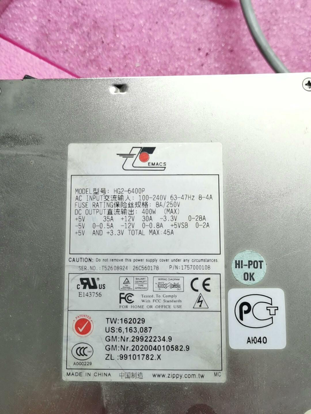Zippy Emacs HG2-6400P RoHS 400W Server-Netzteil Getestet