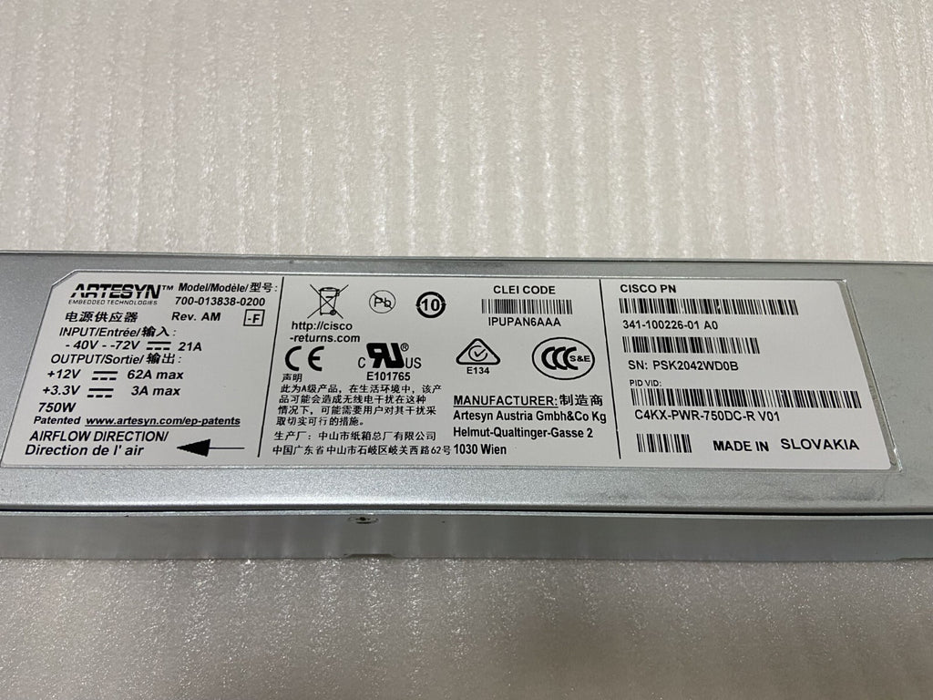 Cisco C4KX-PWR-750DC-R Fuente de alimentación de CC para switches Cisco Catalyst 4500 Series, probada