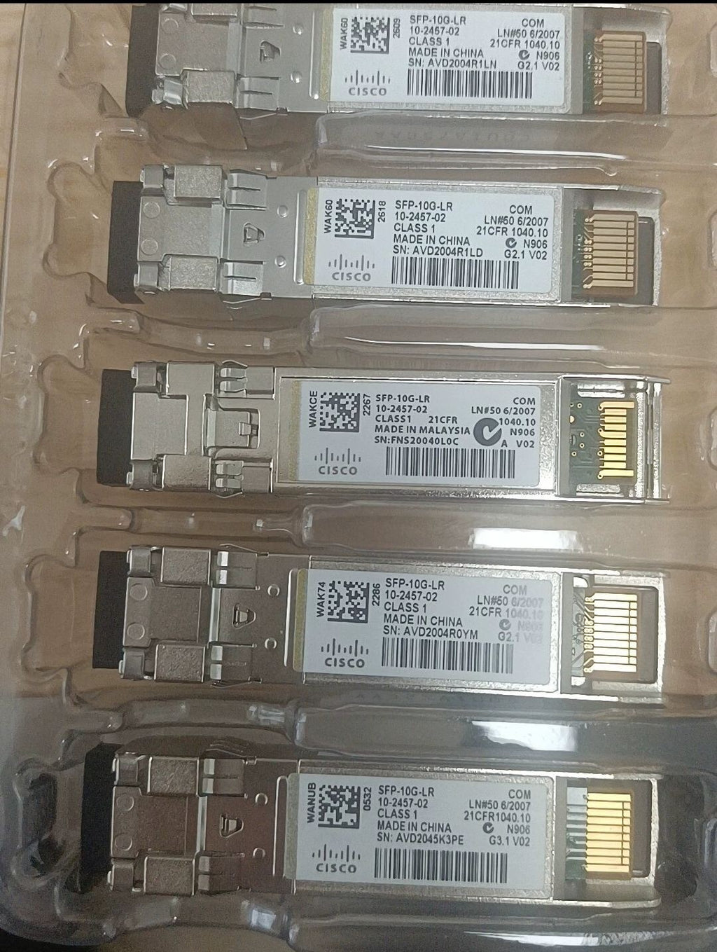 1 unidad Transceptor Cisco SFP-10G-LR 10-2457-02 10GBase-LR SFP+ 10Gbps 1310nm LR