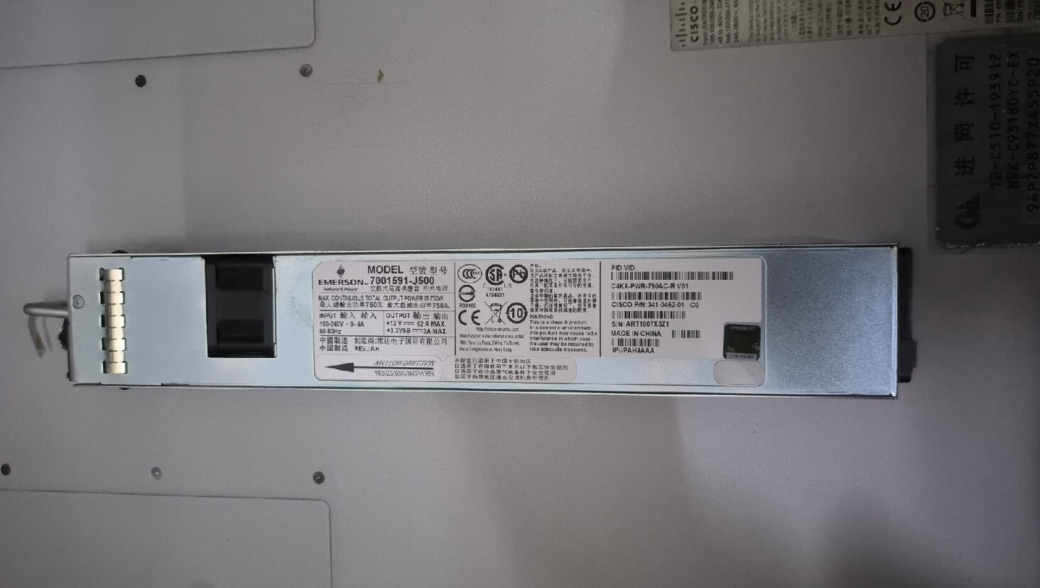 Fuente de alimentación de CA Cisco C4KX-PWR-750AC-R de 750 W para switches de la serie 4500-X