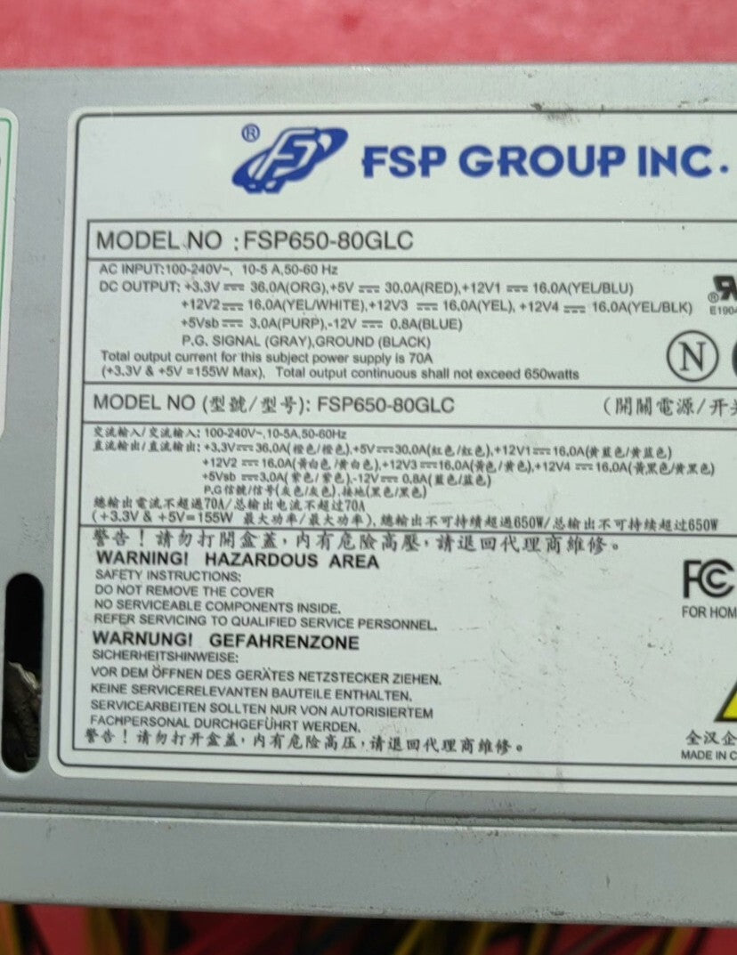Disco Duro FSP FSP650-80GLC Fuente de alimentación de 650 W ATX 24 pines PCI-E SLI Envío por Fedex