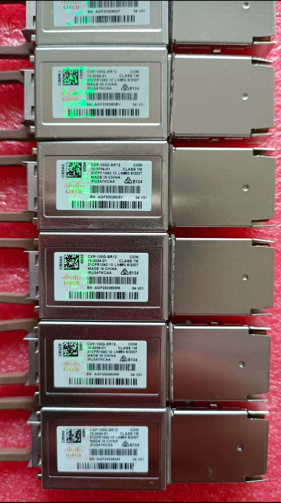 Lot of 6 Cisco CXP-100G-SR12 100G MPO Connector CXP Transceiver 850nm 10-3034-01