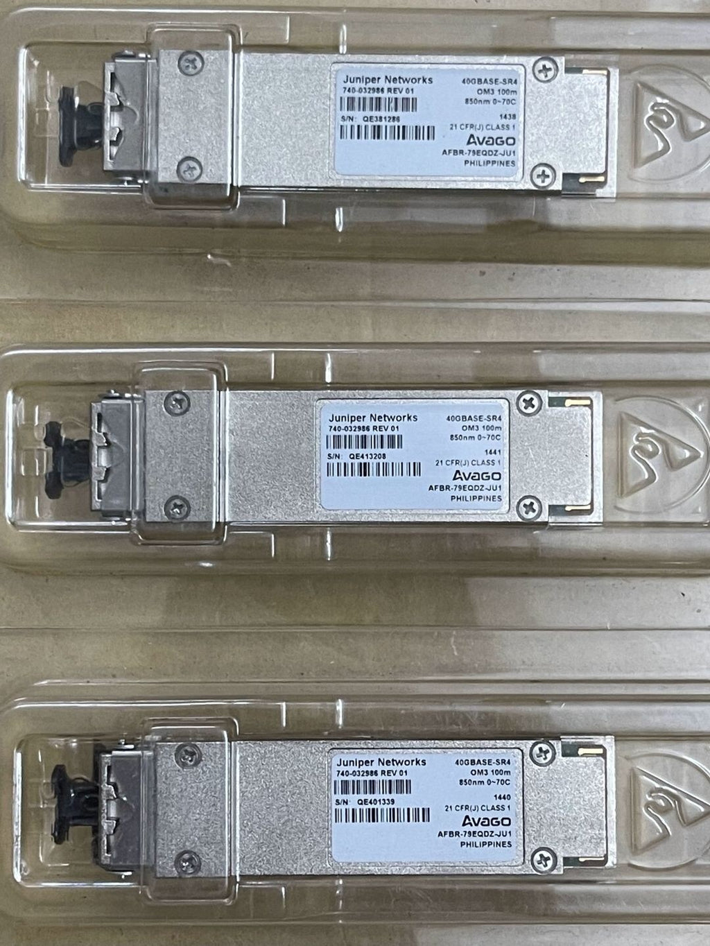 2pcs Juniper 740-032986 QFX-QSFP-40G-SR4 40Gbps OM3 850nm Avago AFBR-79EQDZ-JU1