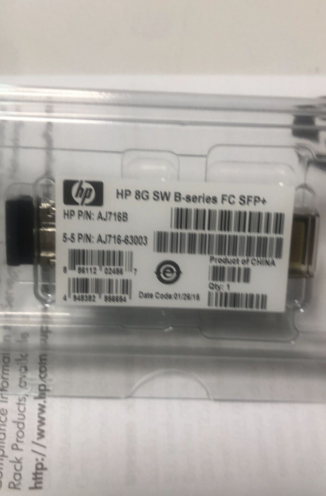 Lot of 4 Genuine HP AJ716B AJ716B-63001 8Gb SW FC SFP+ | AJ716A   Transceiver