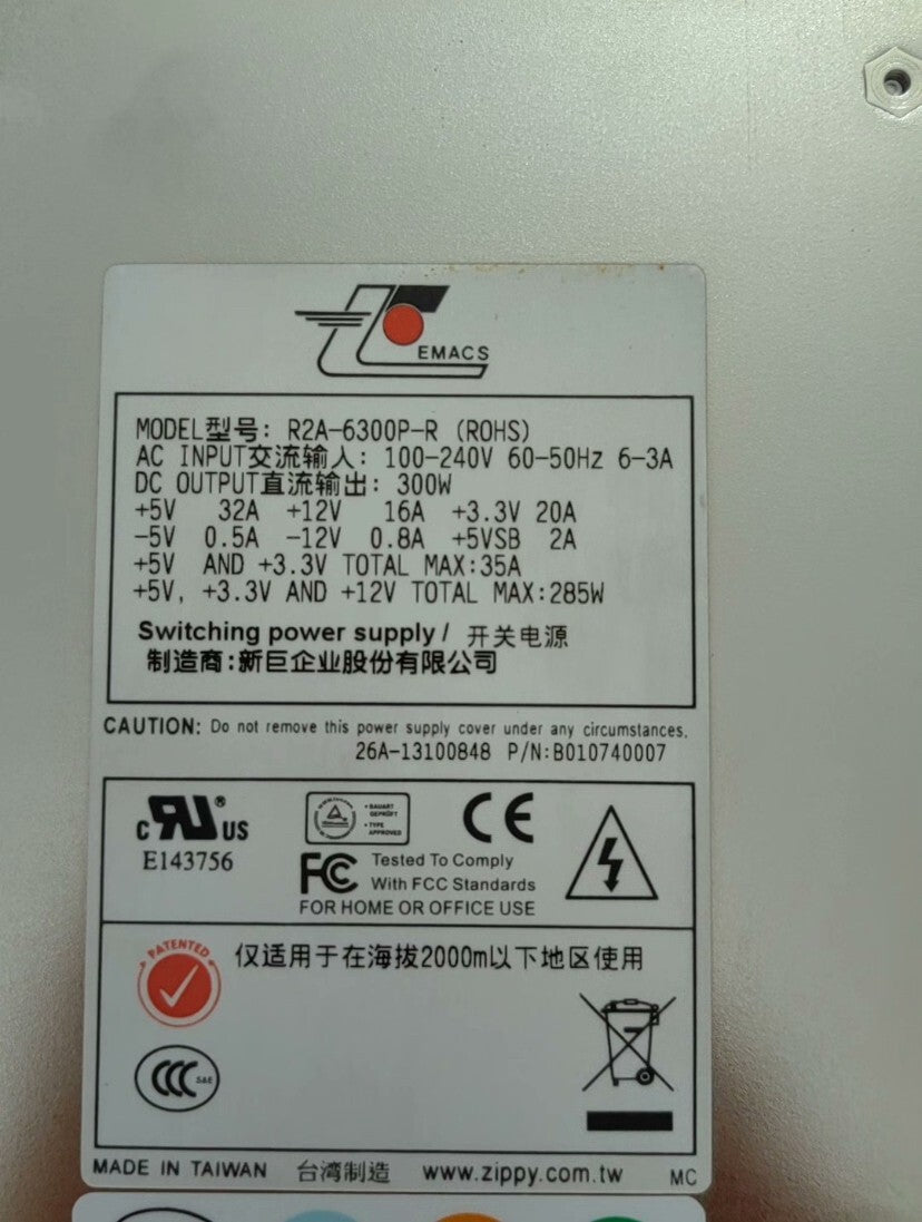 1PC EMACS R2A-6300P-R ROHS 300W Max Power Supply TESTED ＆ FASTSHIP