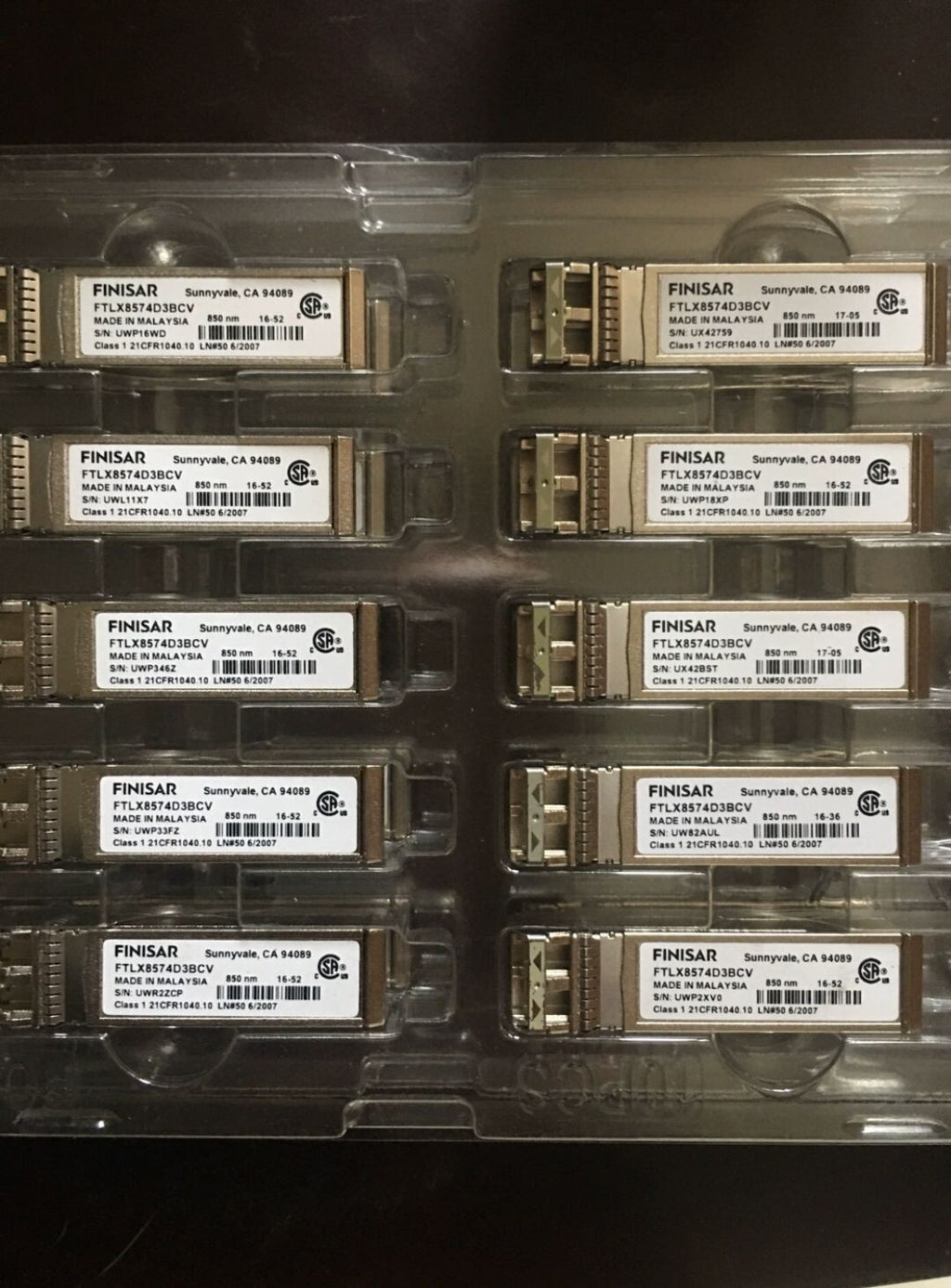 4 Stk. FINISAR FTLX8574D3BCV 10Gbe SFP+ Transceiver-Modul KLASSE 1 21CFR1040.10