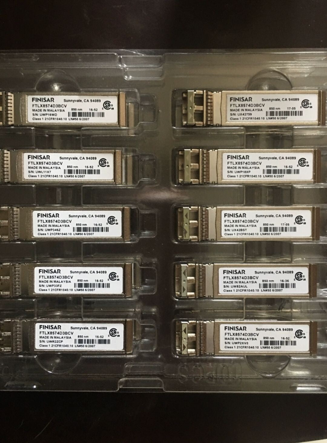4pcs FINISAR FTLX8574D3BCV 10Gbe SFP+ Transceiver Module CLASS 1 21CFR1040.10