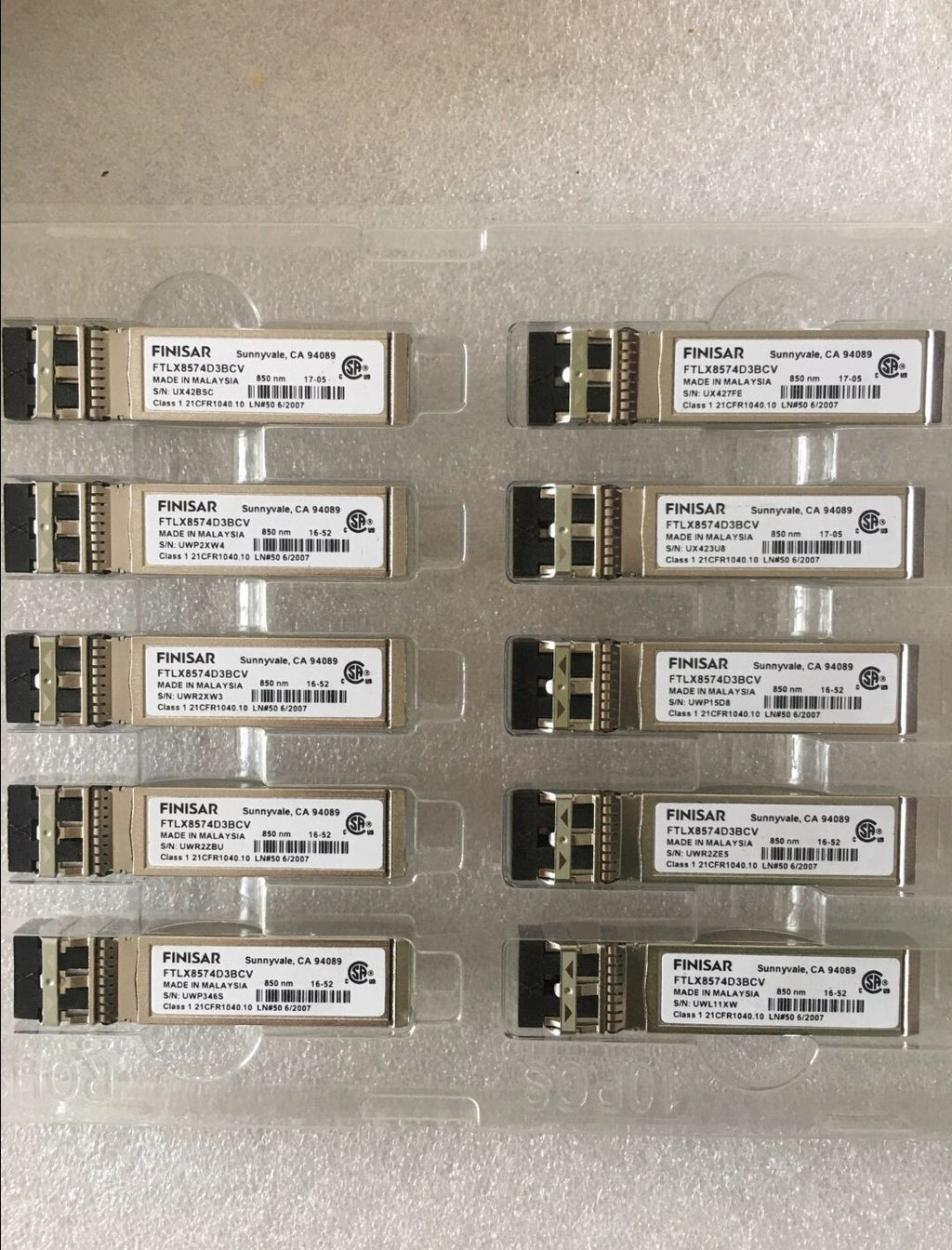 4 Stk. FINISAR FTLX8574D3BCV 10Gbe SFP+ Transceiver-Modul KLASSE 1 21CFR1040.10