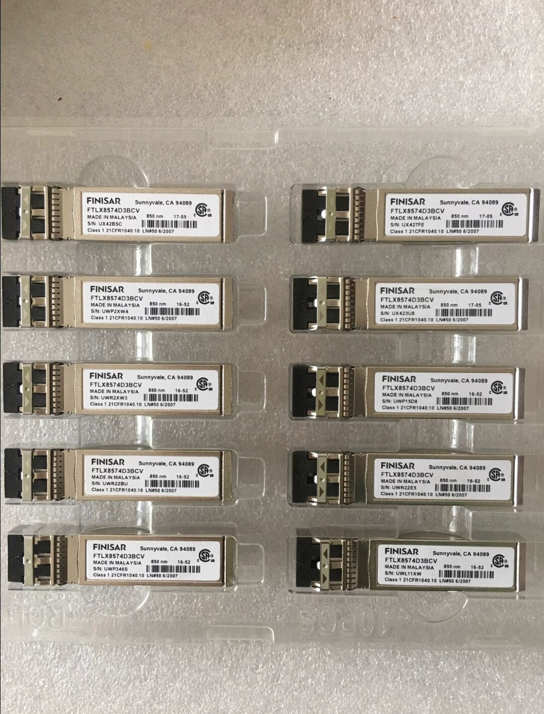 4pcs FINISAR FTLX8574D3BCV 10Gbe SFP+ Transceiver Module CLASS 1 21CFR1040.10
