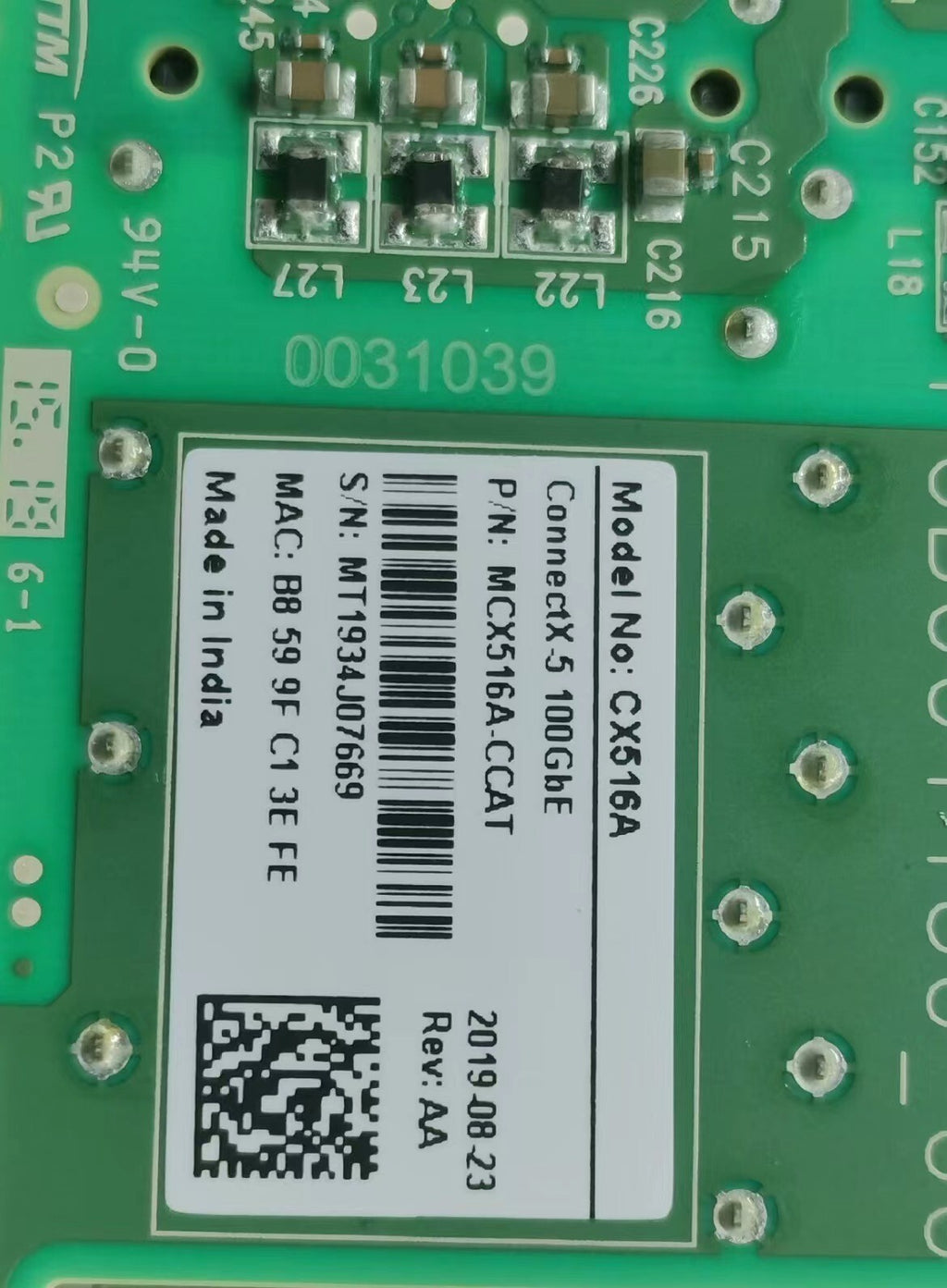 1x Used Mellanox MCX516A-CCAT ConnectX-5 2x100GbE QSFP28 Network Card VIA Fdx P1