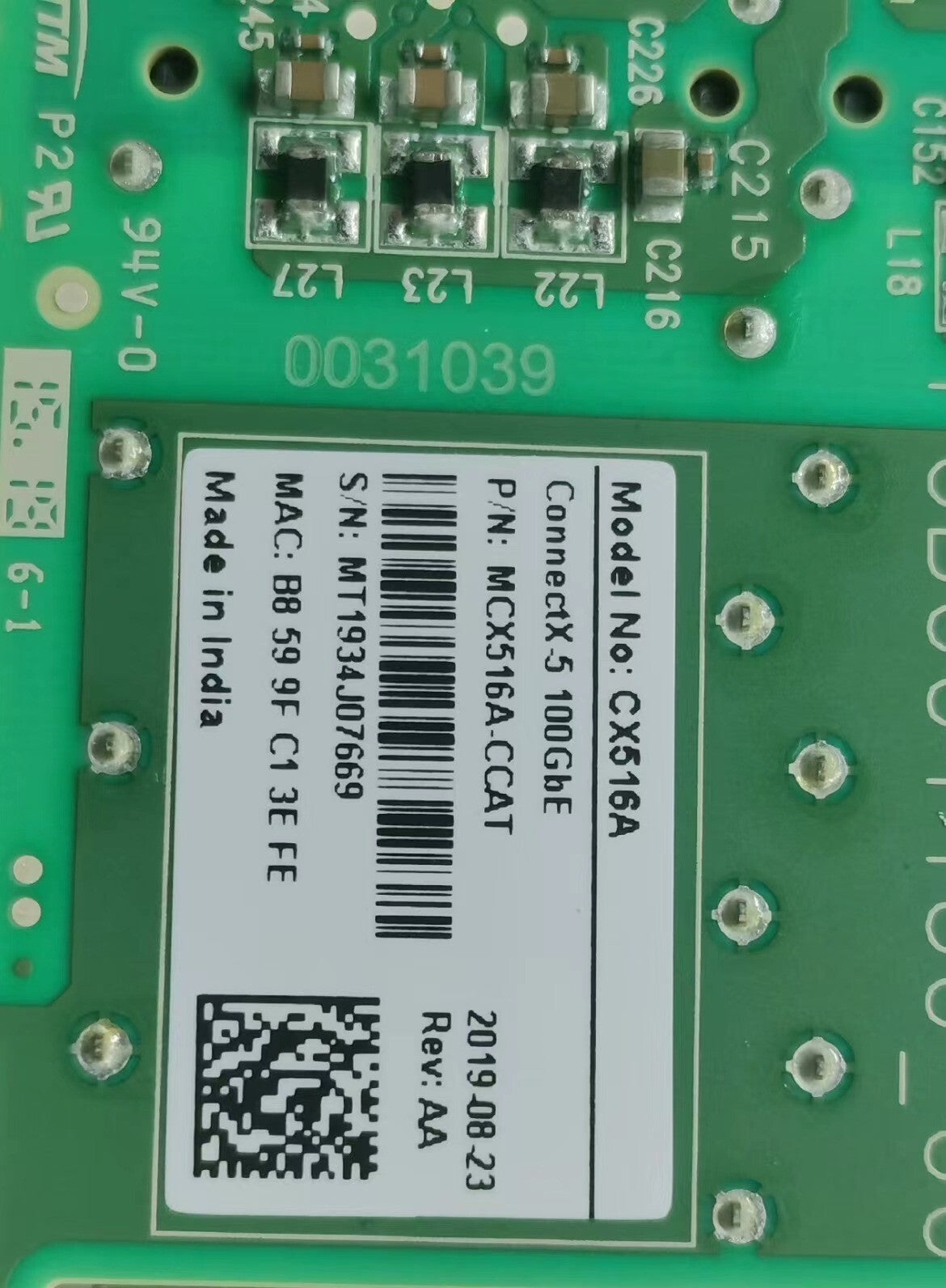 1x Used Mellanox MCX516A-CCAT ConnectX-5 2x100GbE QSFP28 Network Card VIA Fdx P1