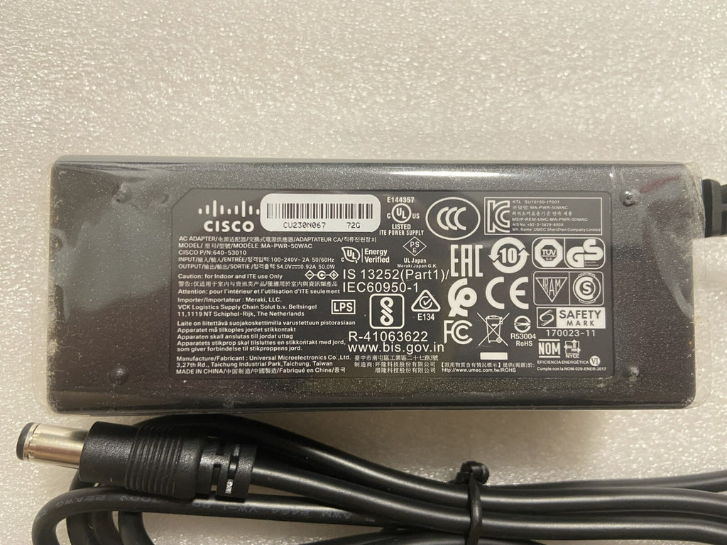 Fuente de alimentación de CA original Cisco MA-PWR-50WAC 640-53010 para router Meraki Z3 54v