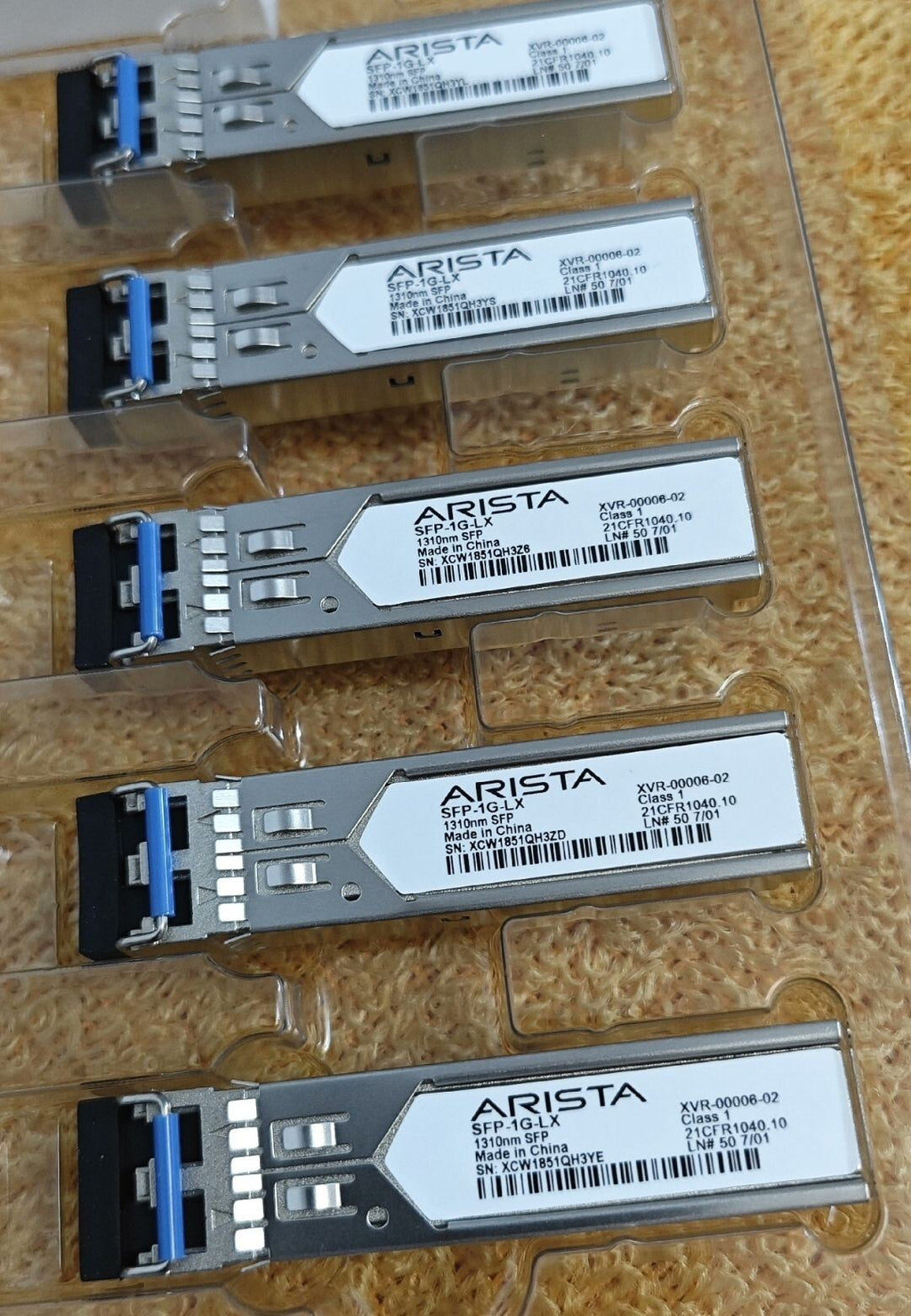 5 St. Arista SFP-1G-LX XVR-00006-02 1000BASE-LX LC 10km über SMF Transceiver
