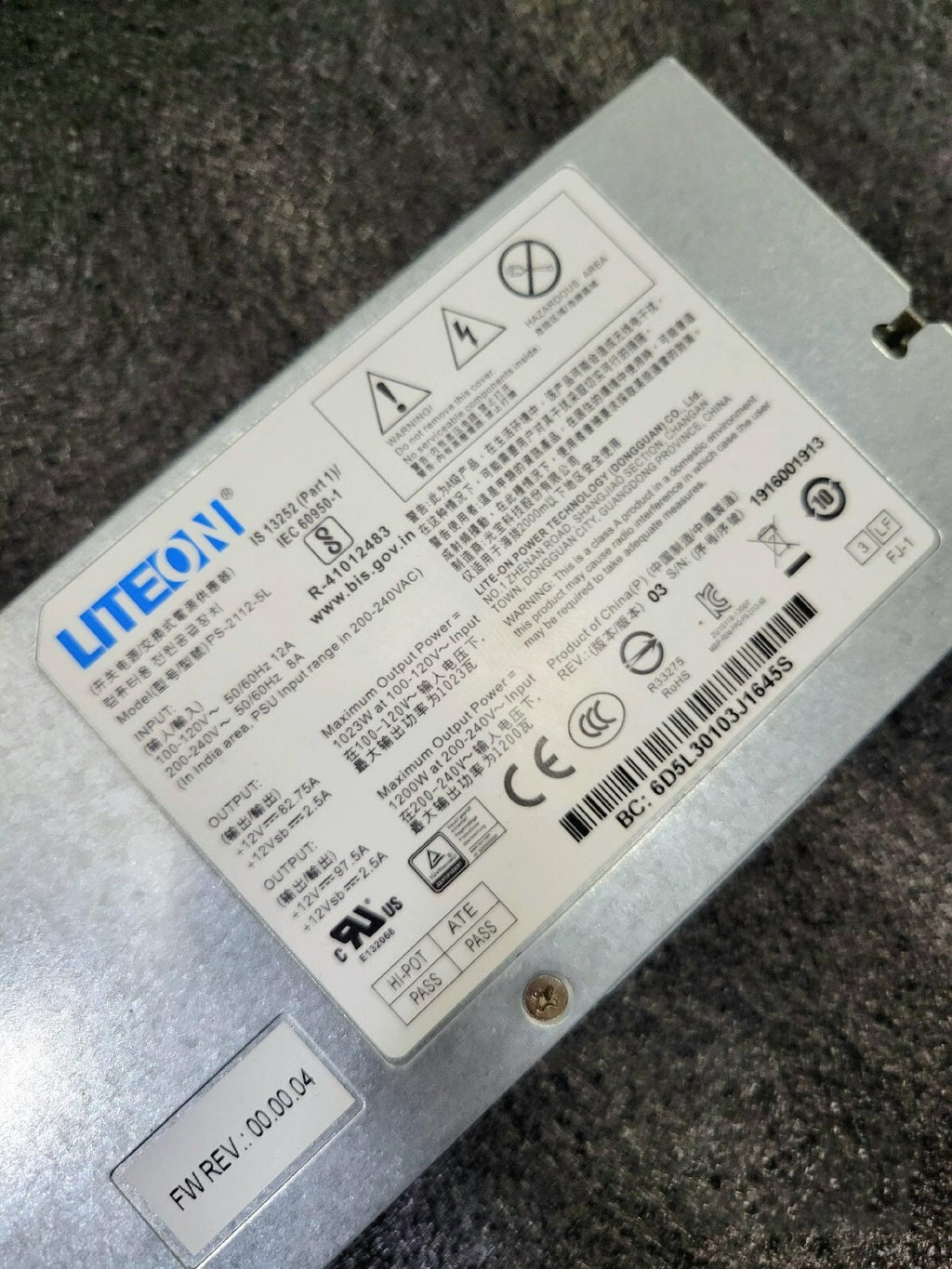Fuente de alimentación redundante para servidor Liteon PS-2112-5L 1200W 12V 100A Probada y en buen estado