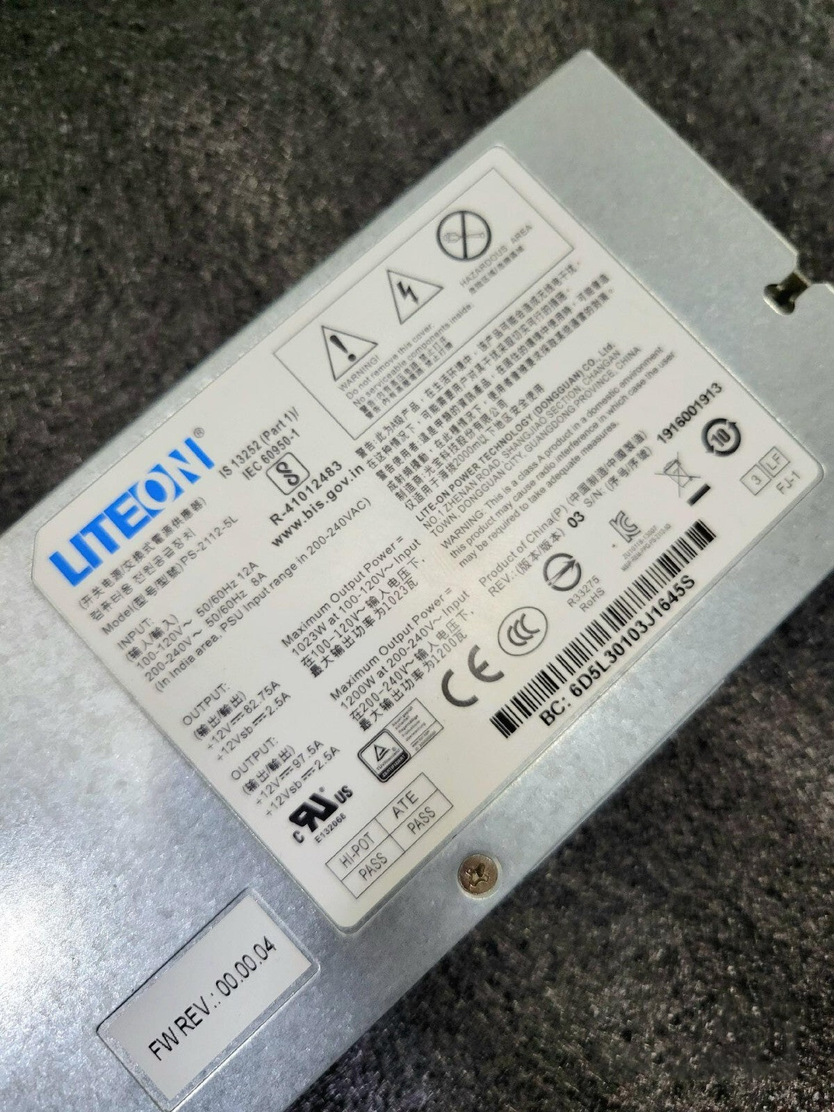Fuente de alimentación redundante para servidor Liteon PS-2112-5L 1200W 12V 100A Probada y en buen estado