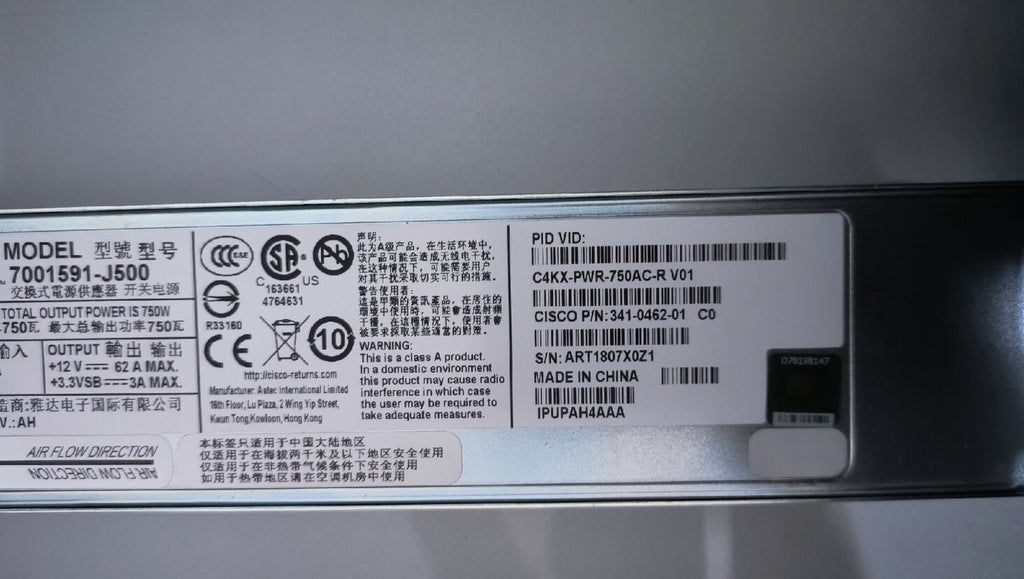 Fuente de alimentación de CA Cisco C4KX-PWR-750AC-R de 750 W para switches de la serie 4500-X