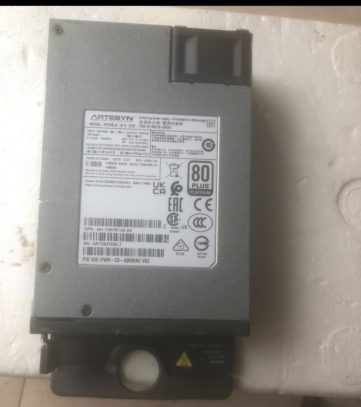 1 St. gebrauchtes Cisco PWR-C5-600WAC Netzteil Original VIA Fedex P1
