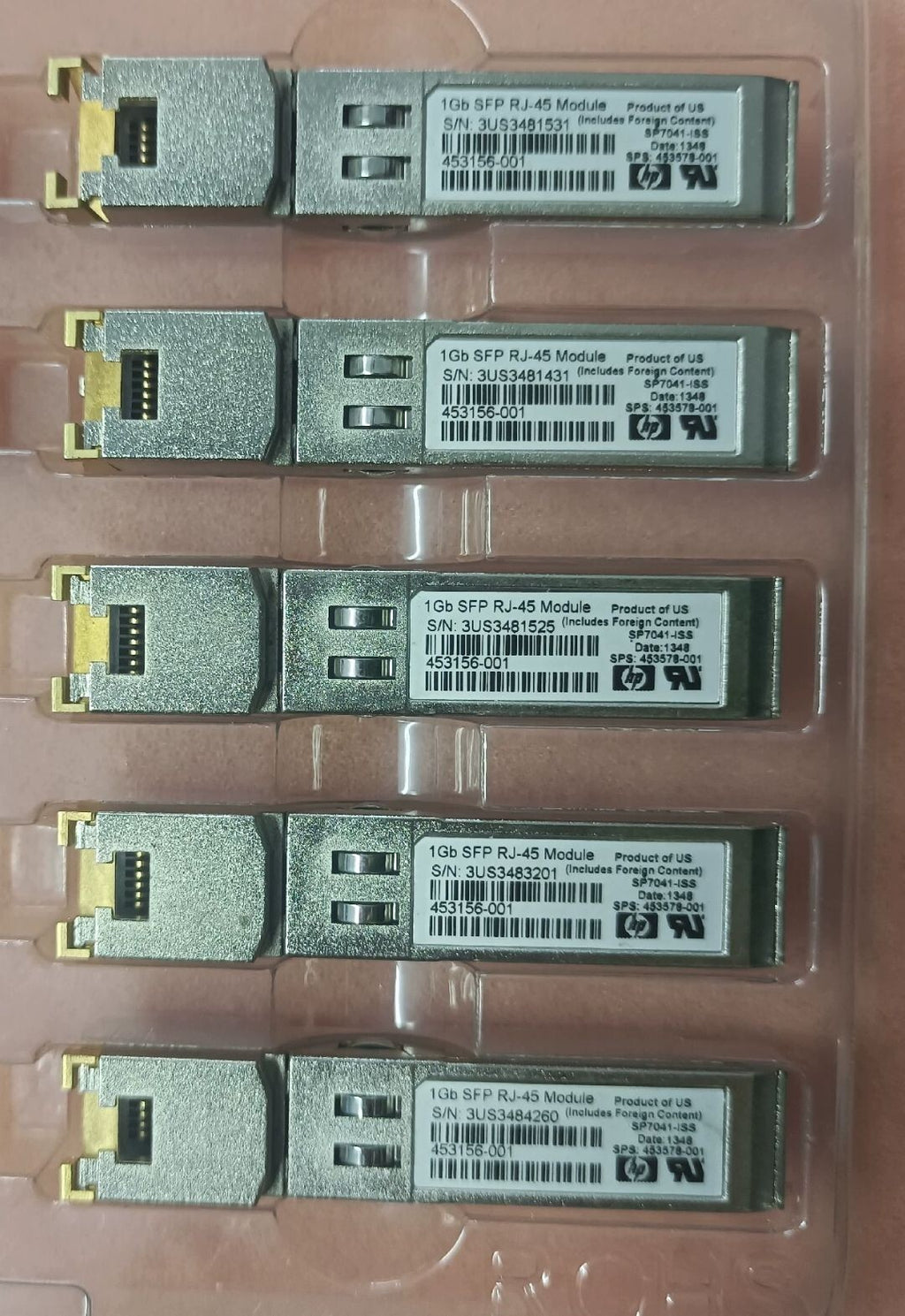 10 unidades HP 1GB SFP RJ-45 Módulo 453156-001 453578-001 Transceptor SP7041-ISS