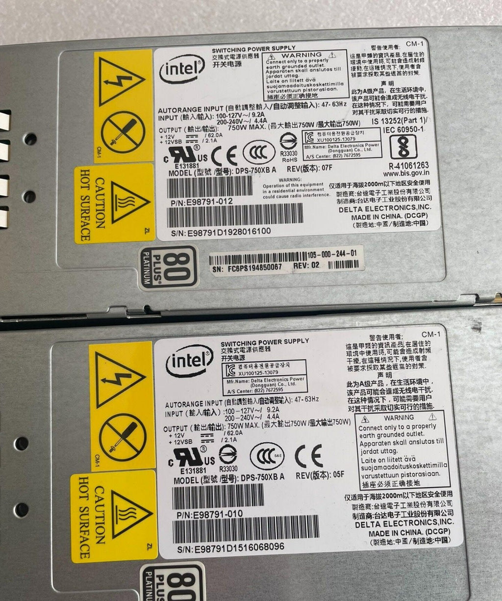 Fuente de alimentación Intel 750W 62A 12V P4000 R1000 R2000, DPS-750XB A P/N E98791-010